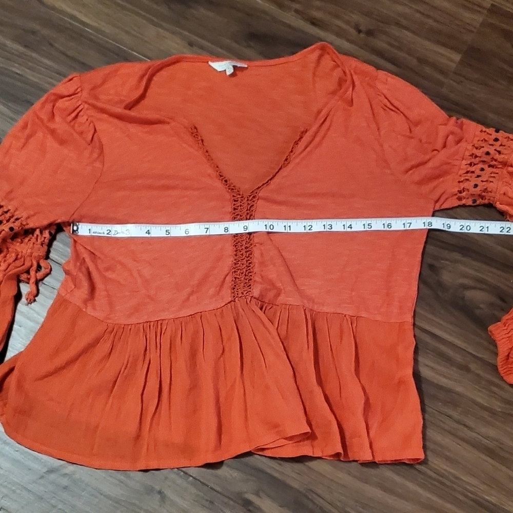 Lucky Brand Orange Crochet Sleeve Blouse - Picture 9 of 9